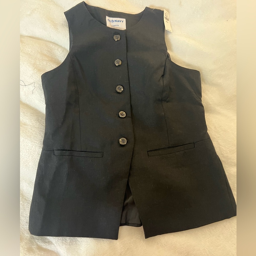 Old Navy Black Linen Vest (Small Petite)